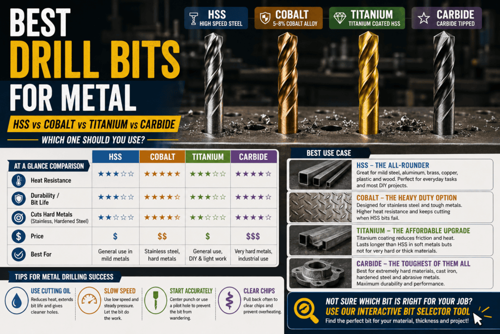 Best Drill Bits for Metal 
HSS vs Cobalt vs Titanium vs Carbide